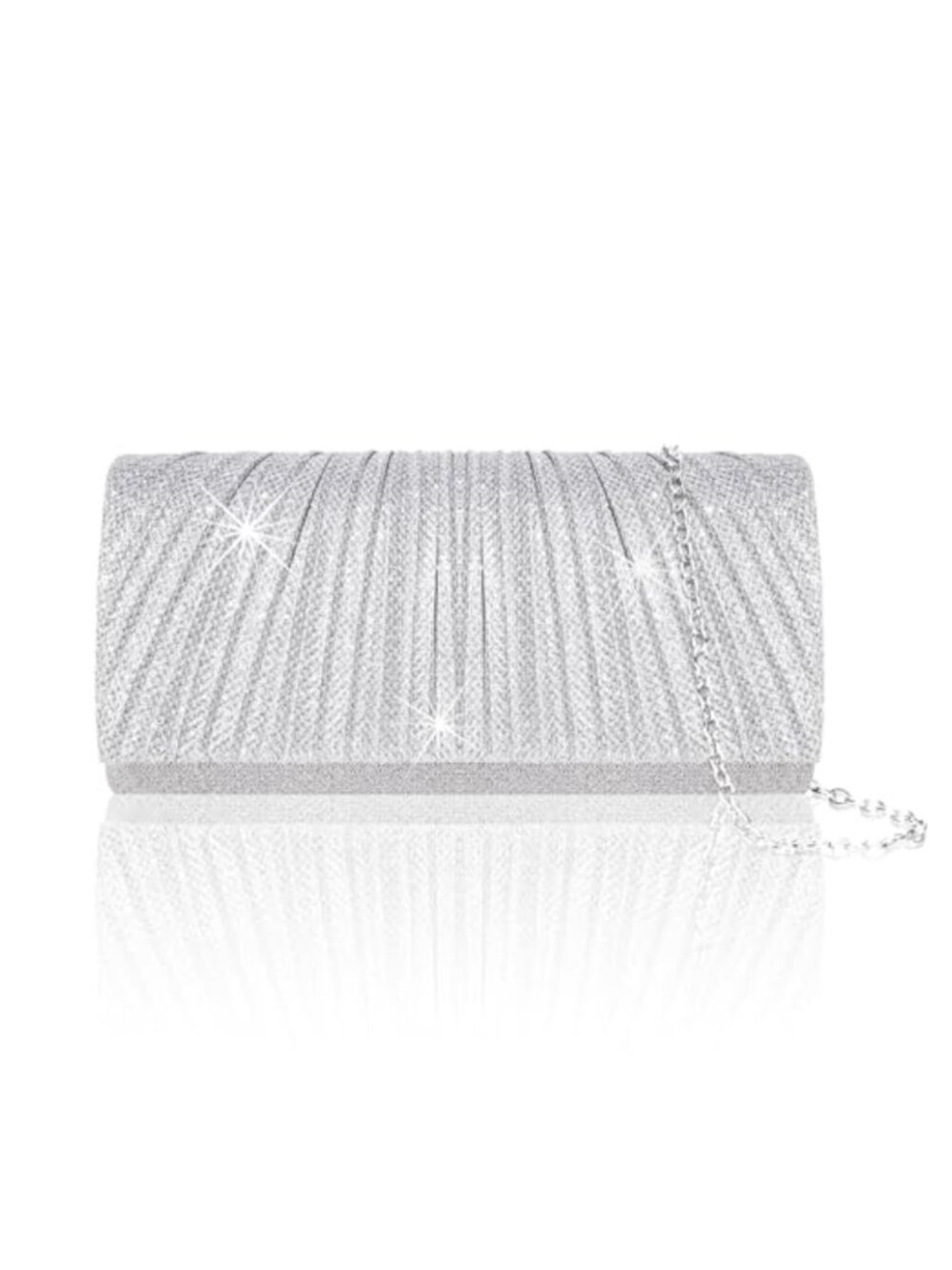 Pleated Evening Clutch with Removable Chain, Sparkling Formal Purse